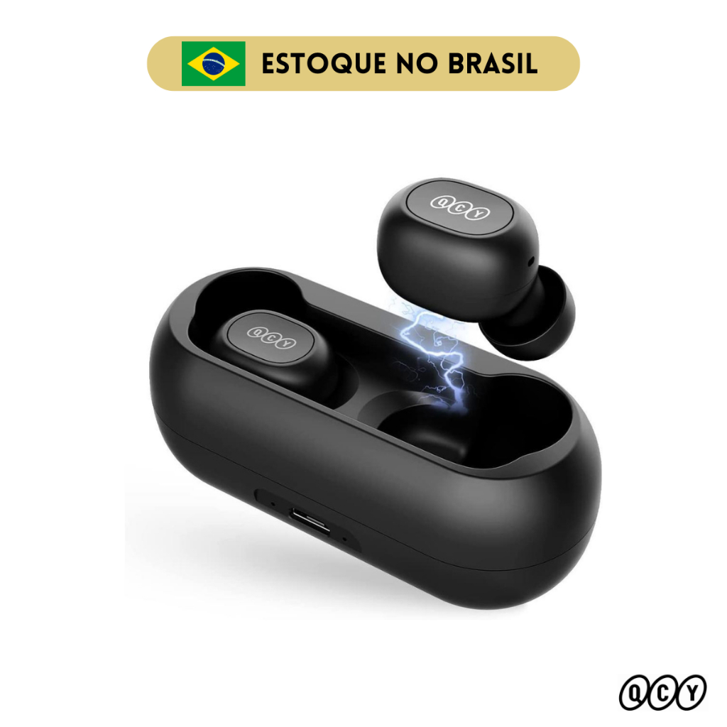 Fone De Ouvido Bluetooth Sem Fio QCY T1C Preto TWS Microfone Bateria de Longa Duração Treinar Correr