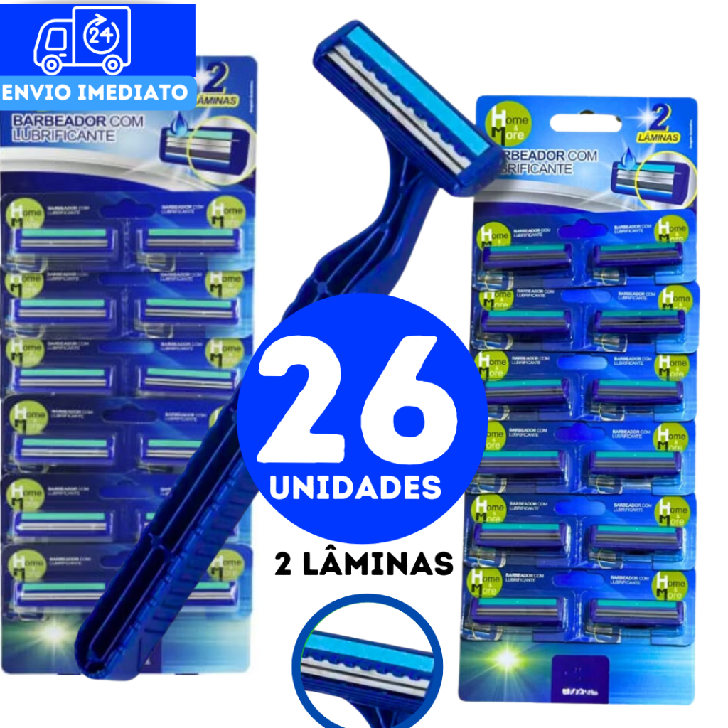 Kit 26 Barbeadores Gilete 2 Laminas Aparelho de Barbear Barba Cabelo ...