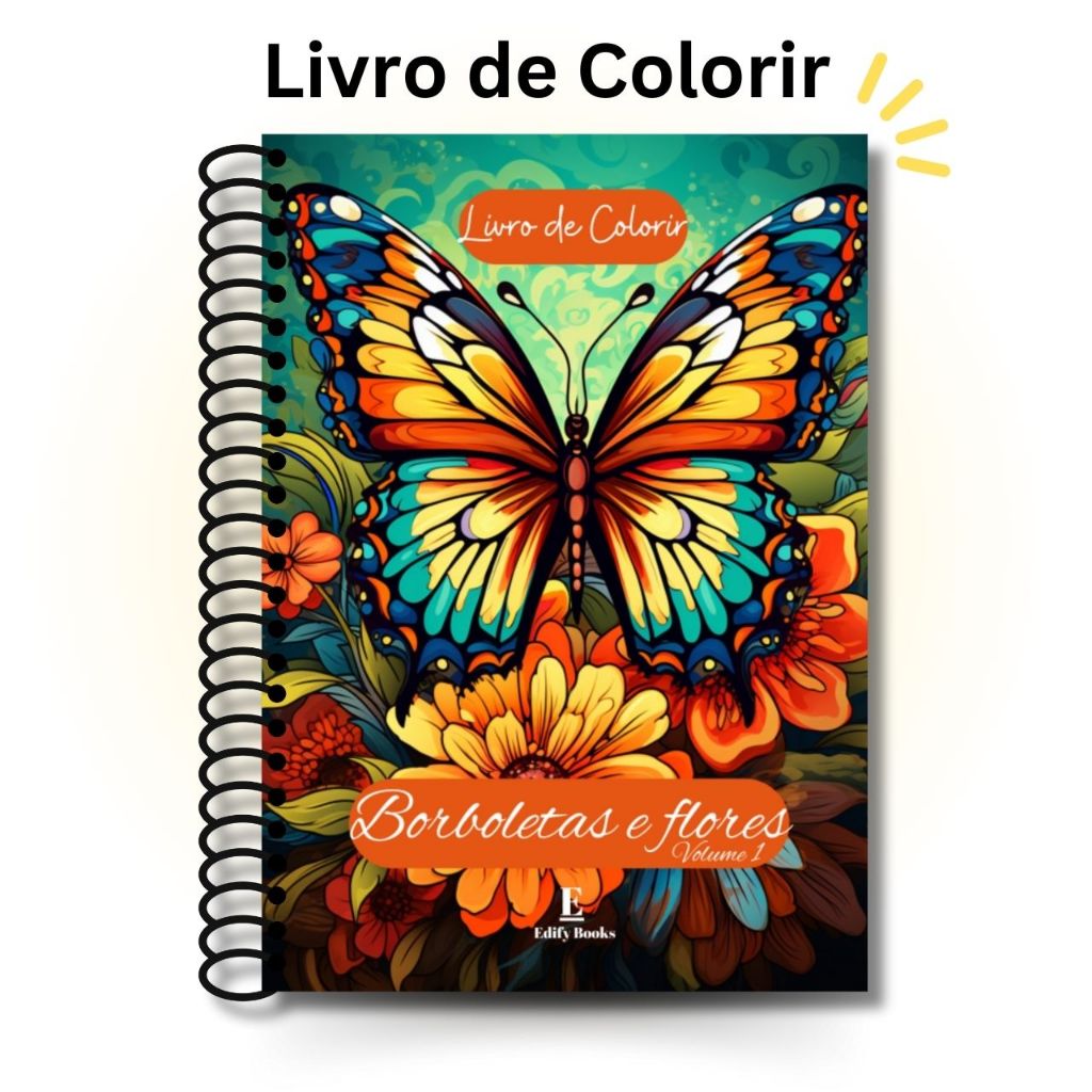 Livro de Colorir Adulto Desenhos Borboletas e flores vol1 Capa Dura A5 ...