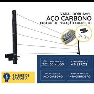 Varal retrátil de parede reforçado extensível para até 4 metros com capacidade de carga de até 60 Kg COMPLETO DE FÁCIL INSTALAÇÃO. VARAL RECOLHÍVEL============================================================================================================
