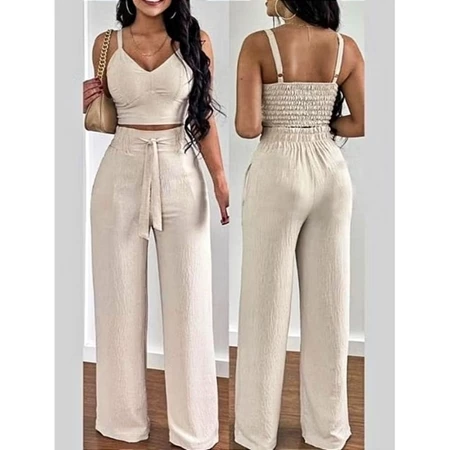 Conjunto Feminino Duna Pantalona e Cropped com Bojo Alça Regulável Alfaiataria Elegante