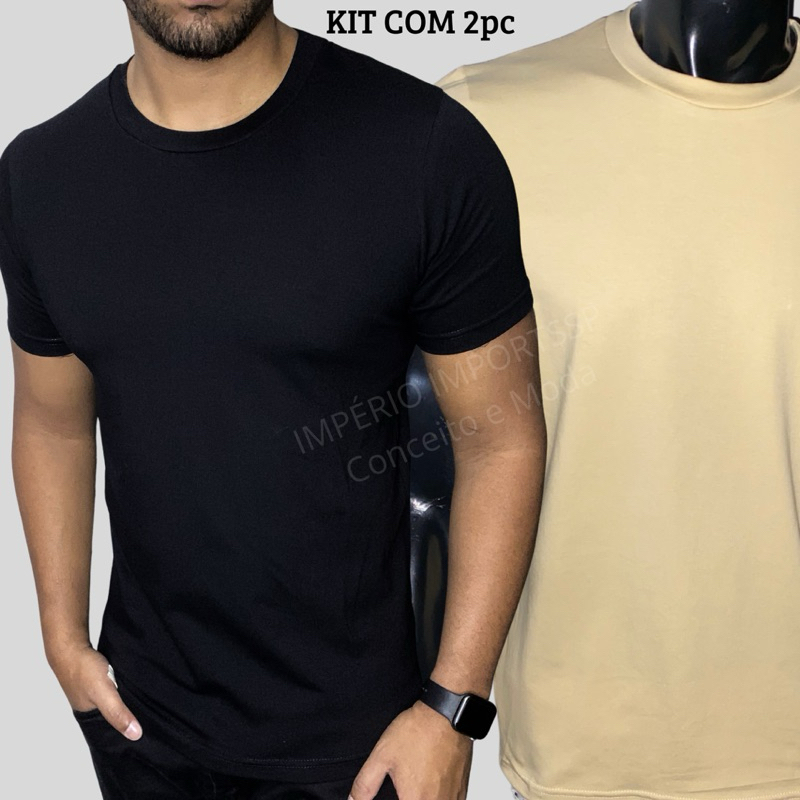 KIT Camisetas básicas peruana com elastano lisa ,modelos Slim fit e Tradicional .
