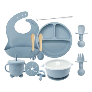 Kit 11 Peças Utensílios Silicone Para Bebês Com Crianças Colher