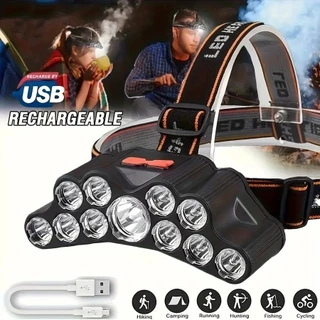 Lanterna De Farol De 11 Leds Cabeça Recarregável À Prova D'água Lâmpada Para Acampamento Ao Ar Livre Acessórios De Pesca