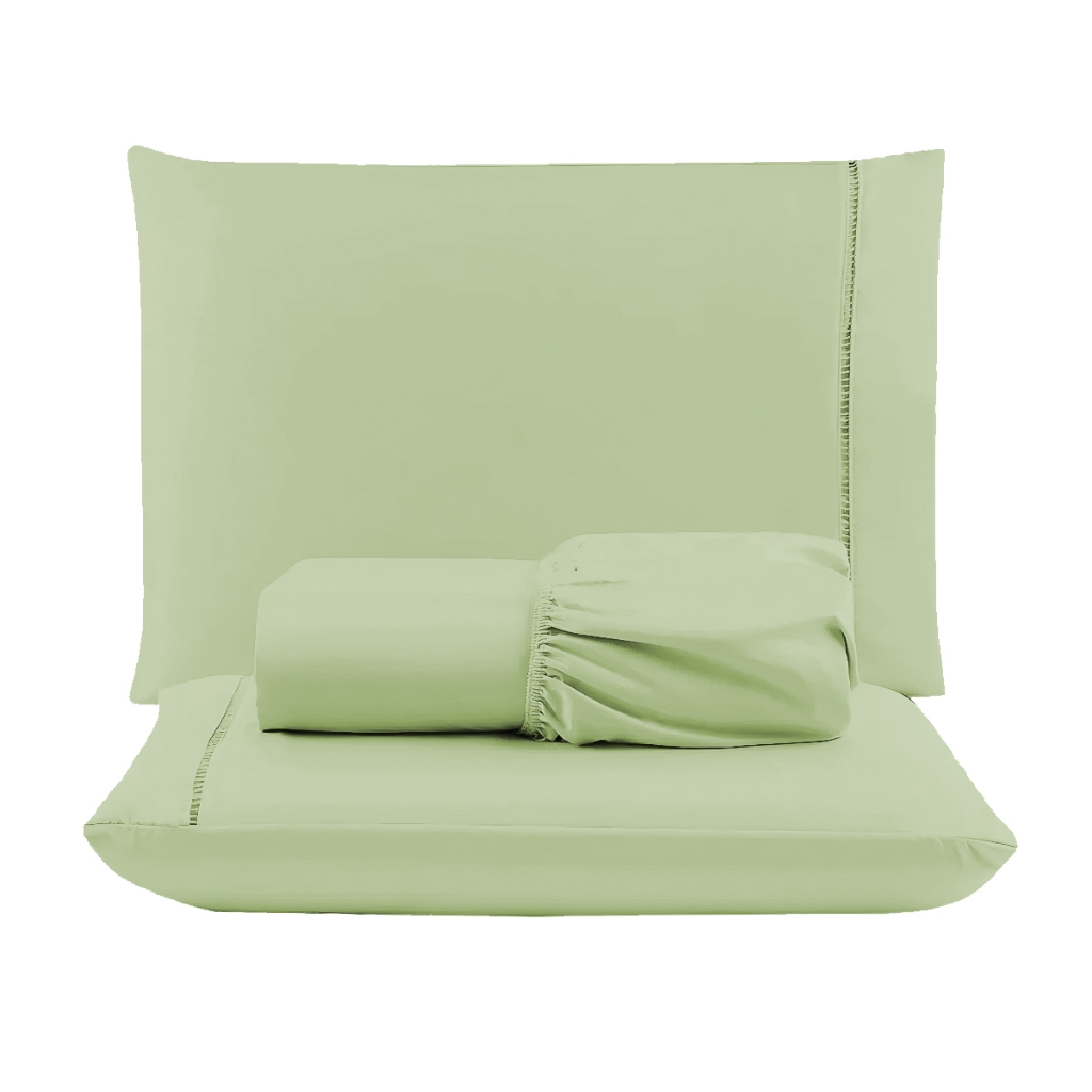 Lençol 400 Fios 03 Peças Ponto Palito Para Cama Casal Queen Diversas Cores