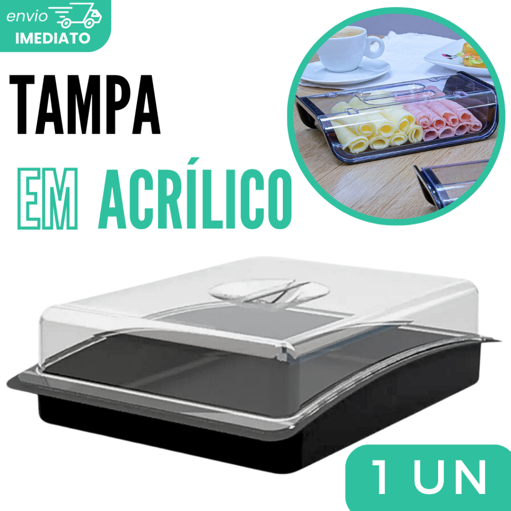 Porta Frios Queijo Presunto Com Tampa Acrílica Transparente