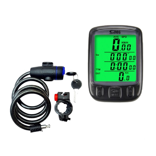 Trava Cabo De Aço Com Chave Anti-Roubo + Velocímetro Para Bike Ciclo Computador Digital