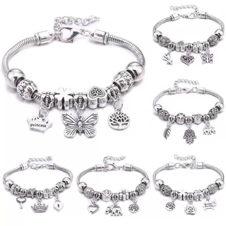 【Kit 3 Pulseira Pandora】kit 3 pc Pulseira Berloques Prata Estilo Feminina Presente moda/Modelo aleatório