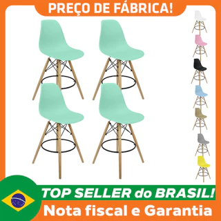 Kit 4 Banquetas Charles Eames Eiffel Wood Base Fixa Madeira
