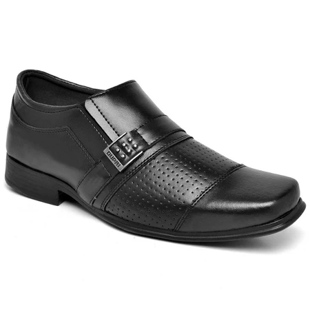 Sapato social masculino preto fosco com detalhe em metal 