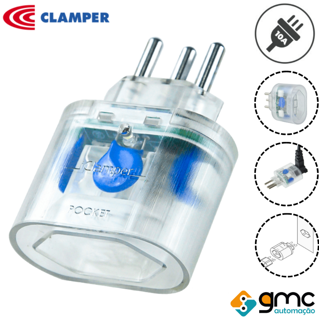 Protetor contra Surtos Elétricos e Raios DPS iClamper Pocket 3 Pinos 10A TRANSPARENTE