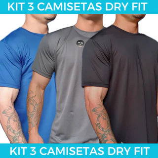 Kit 3 Camisetas Masculinas Dry Fit de Treino Corrida