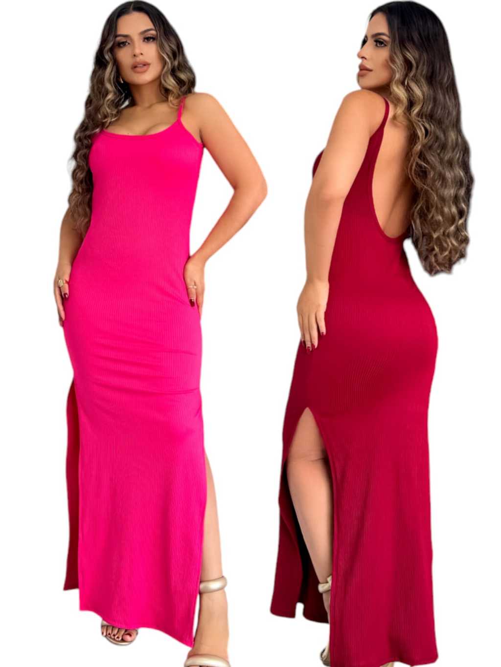 kit-2-vestido-de-alcinha-longo-feminino-canelado-liso-com-fenda-lateral