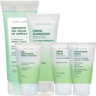 KIT FACIAL PEPINO E COUVE SOFISTICATTO COSMÉTICOS SKINCARE USO DIÁRIO