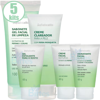 5 KIT FACIAL PEPINO E COUVE SOFISTICATTO COSMÉTICOS SKINCARE USO DIÁRIO