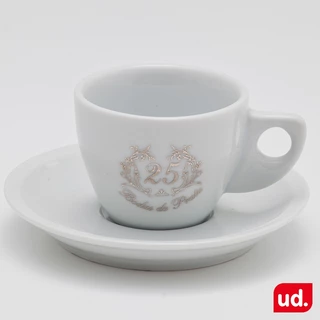 JOGO 2 XÍCARAS + 2 PIRES CAFÉ PORCELANA BODAS DE PRATA