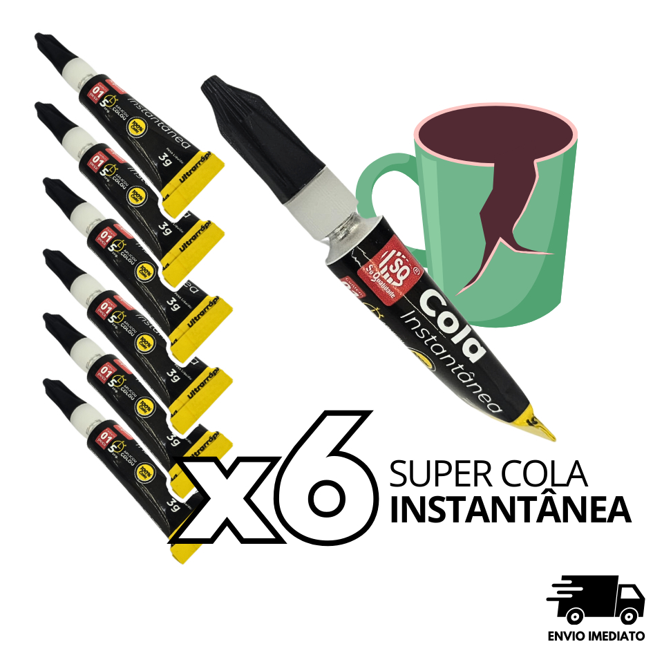 Super Cola Kit 6 Unidades Cartela Cola Instantânea 3g Cola Borracha ...