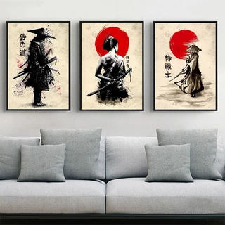Quadros decorativos kit 3 peças para escritorio sala quarto Japonês samurai decoração para casa sala quarto sala hall interiores e corredores