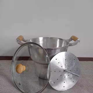 Cuscuzeiro De Alumínio Batido/ Fundido Grande N20 C/ Tampa De Vidro Ou Tampa De Aluminio