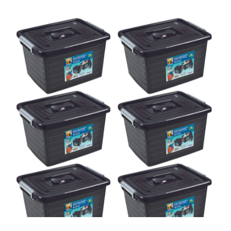 Kit 6 Caixas Organizadoras C/ Tampa e Trava 30 Litros Preta 25864 TOY