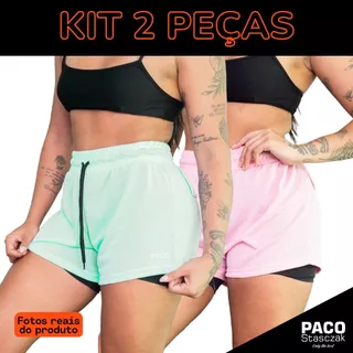 Kit 2 Short 2 em 1 Feminino Dryfit Academia Bermuda Dupla Para Treino Caminhada e Outros Esportes