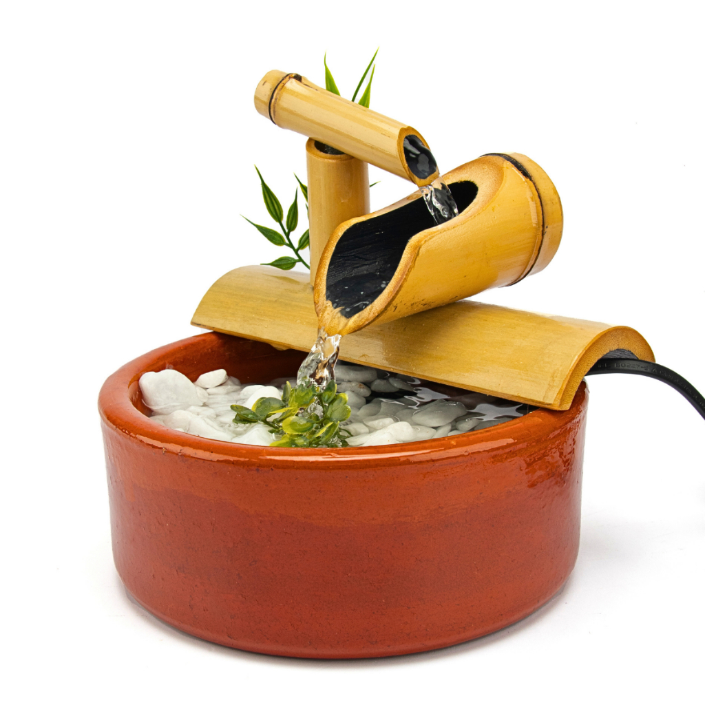 Fonte de Água Decorativa com Cascata de Bambu 2 Quedas - Relaxante e Elegante