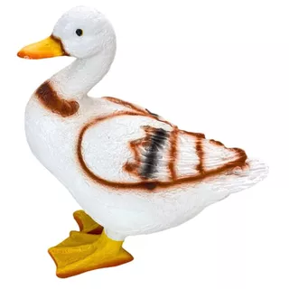Escultura Para Jardim - Pato Marrom E Branco 28cm