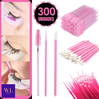 Kit 300 Peças Com 100 Escovinhas + 100 Microbrush + 100 Aplicador de Batom Alongamento Cilios Promoção - Entrega Pronto em Oferta na Shopee