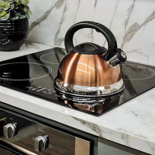 Chaleira Inox Indução 3L c/ Apito Crown Moderna p/ Fogão a Gás Elétrico Água Quente Café Chá de Cozinha Dia das Mães Aniversário