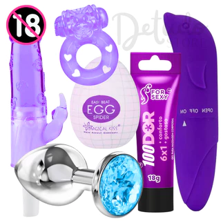 Kit Sex Shop 6 Itens Vibrador Jelly Rabbit Dupla Estimulação de Clitóris + Ponto G Golfinho + Plug Anal Aço Inox + Lubrificante Anal + Anel Peniano Vibratório + Egg Ovo Masturbador Masculino em Oferta na Shopee