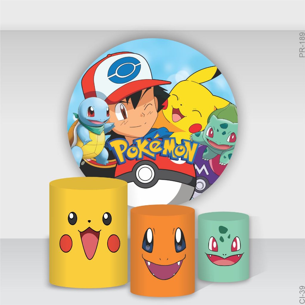 Kit Painel + Cilindro Festa decoração infantil Pokemon