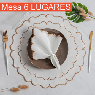 Kit Jogo Americano 12 Peças Sousplat Redondo Mesa de 6 Lugares Mesa Posta Supla souplast sulplast