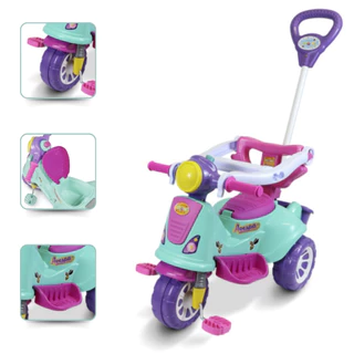 Carrinho de passeio para bebê - Triciclo Avespa Infantil 2 em 1 Motoca a Pedal Rosa Pink - Maral