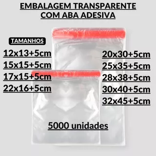 5000un Saco Transparente Adesivado Plástico Com Aba Adesiva Embalagem Roupa Qualidade Atacado Várias Medidas