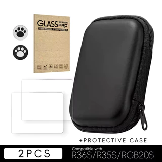 Hard Case Data Frog + Película de Vidro Temperado + protetores de analógico, p/ os Consoles Portáteis Retrô R35S, R36S, RG35XX Plus, RGB20S, XU10 Cor Preto