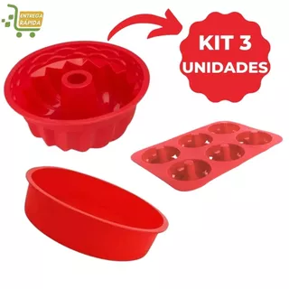 Kit 3 Formas Silicone De Donuts Bolo Pudim Assadeira Airfryer Forno