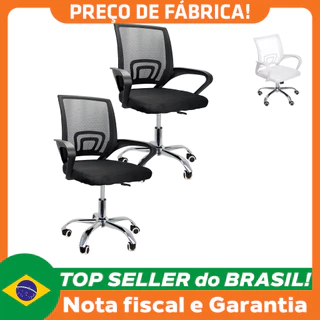 Kit 2 Cadeiras de Escritório Mesh Assento Estofado Base Giratória 9050