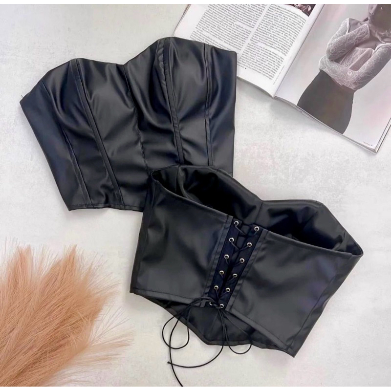 Corselet Crooped Anitta Preto em Couro Tomara Que Caia Corset Com Bojo ...