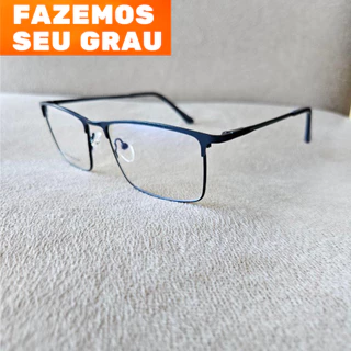 Armação para Óculos masculino resistente metal retangular masculina azul modelo yy6069