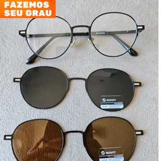 Armação de óculos redonda Clip On de metal Redondo clipon modelo masculino ou feminina preto chumbo