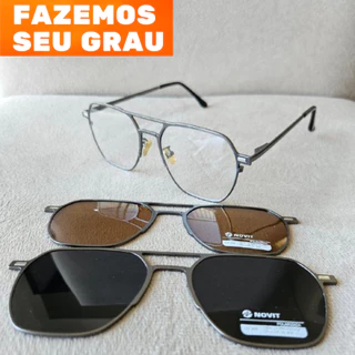 Armação para óculos Clip On clipon 3 em 1 Quadrado Masculino estilo aviador Polarizado quadrada