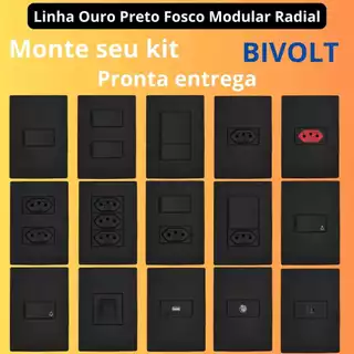 Tomada Interruptor 10A 20A Linha Ouro Preto Fosco Modular RADIAL Tomada Apagador Paralelo Simples
