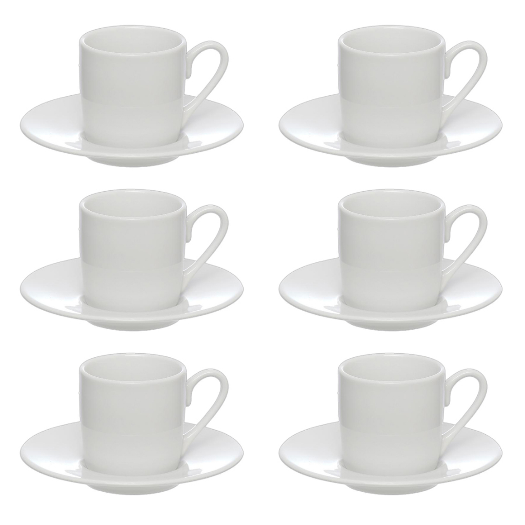 Jogo 6 Xícaras Com Pires Porcelana Branca Clássica Café Hotel 80ml