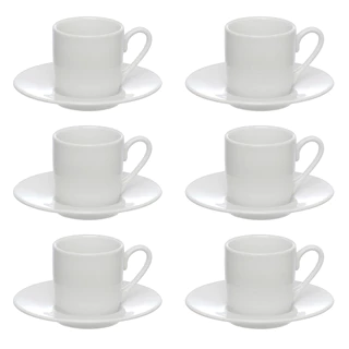 Jogo 6 Xícaras Com Pires Porcelana Branca Clássica Café Hotel 80ml