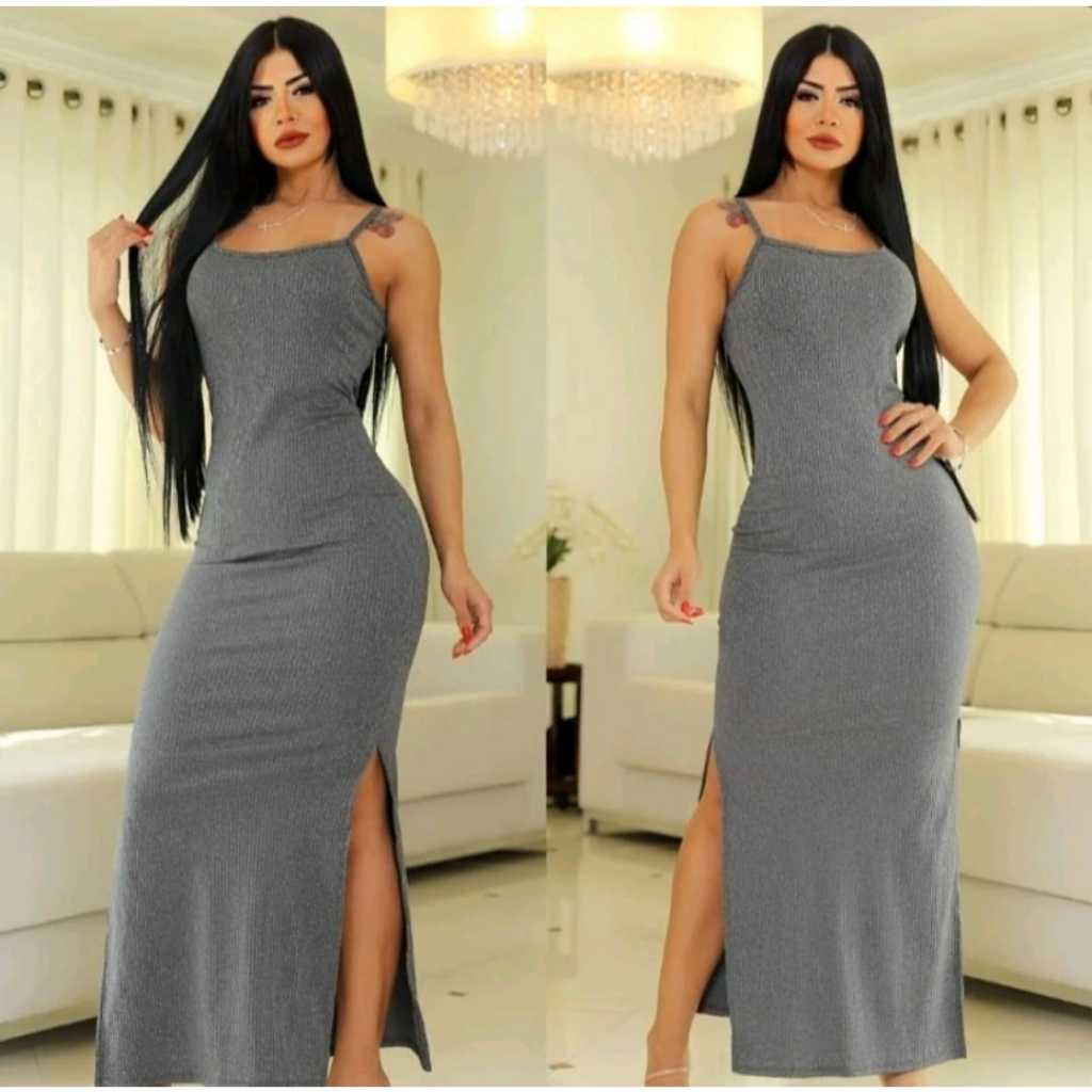 kit-2-vestido-de-alcinha-longo-feminino-canelado-liso-com-fenda-lateral