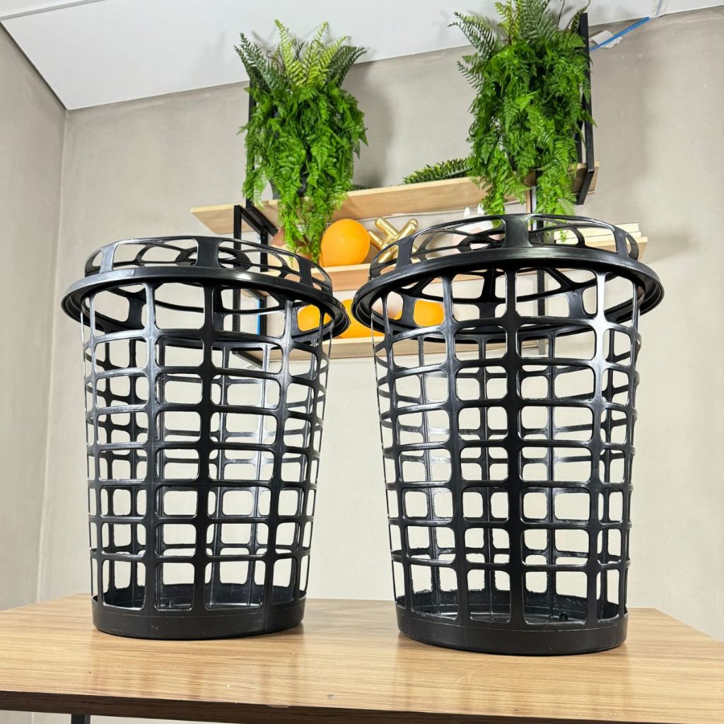 Conjunto de 2 Cestos Telados de 60L com Tampa Preto – Armazenamento e Organização para Casa e Escritório