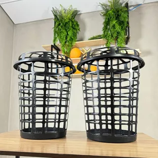Conjunto de 2 Cestos Telados de 60L com Tampa Preto – Armazenamento e Organização para Casa e Escritório