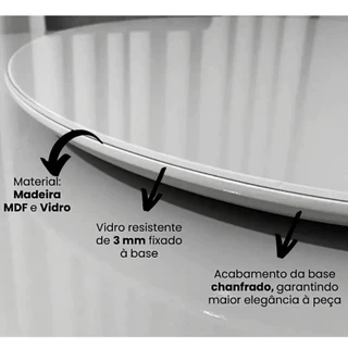 Prato Giratório Off White Vidro Sobrepor Centro de Mesa Luxo para Cozinha Decoração Elegante