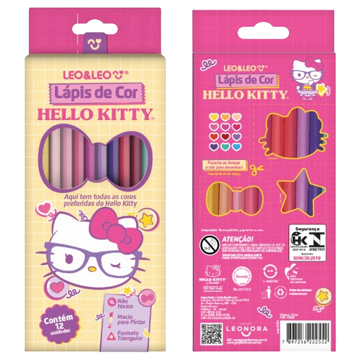 LÁPIS DE COR CORES DOS PERSONAGENS HELLO KITTY 12 CORES TRIANGULAR LEO ...