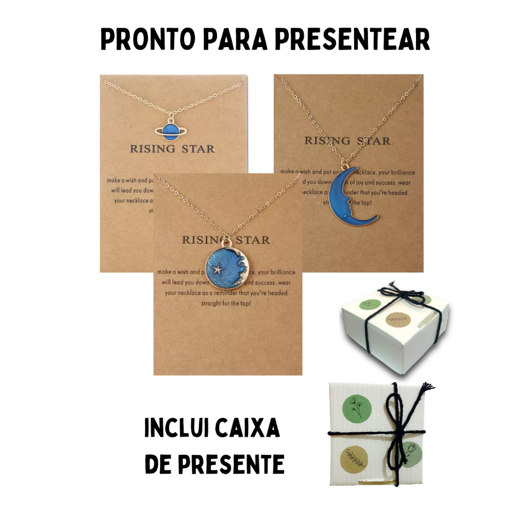 Kit Colar Colares Feminino Universo Colar Lua Colar Amizade, com Caixa ...